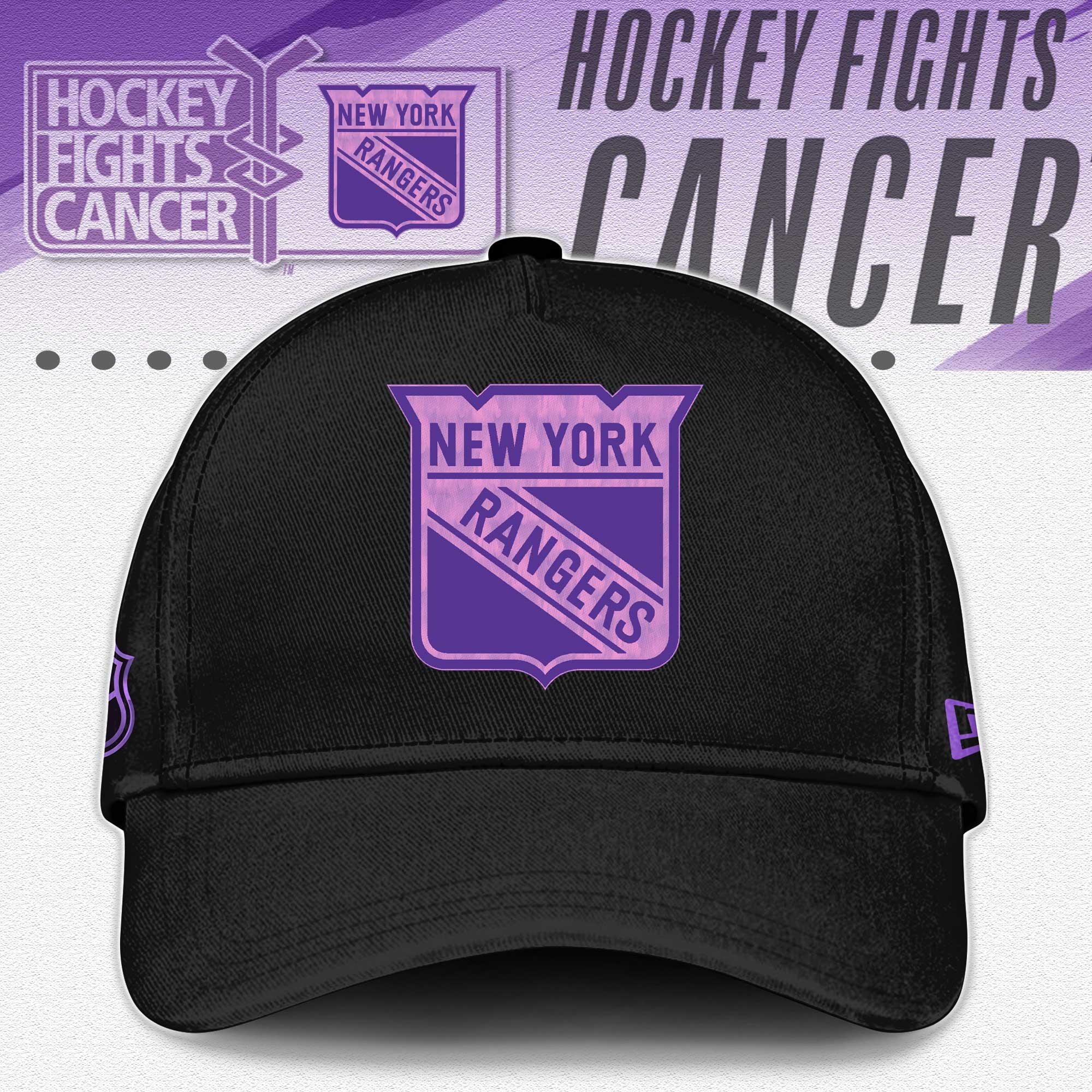 New York Rangers x Hockey Fights Cancer Black Hoodie 2024