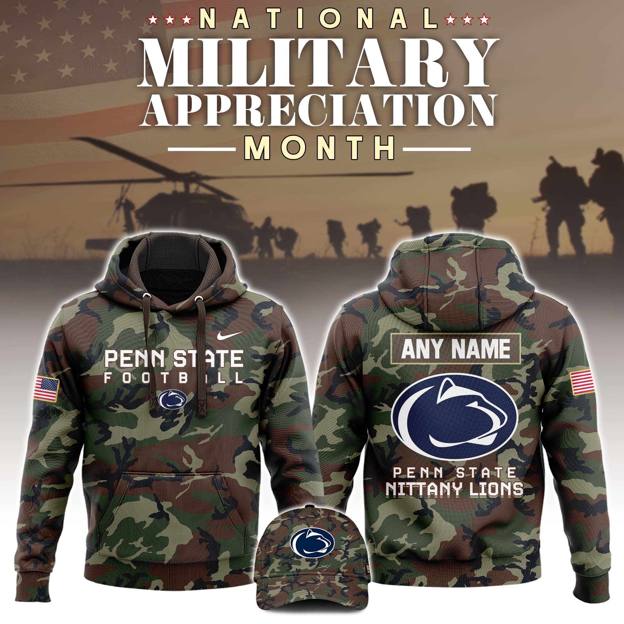 Penn State Military Appreciation Club Fleece Pullover Hoodie Camo