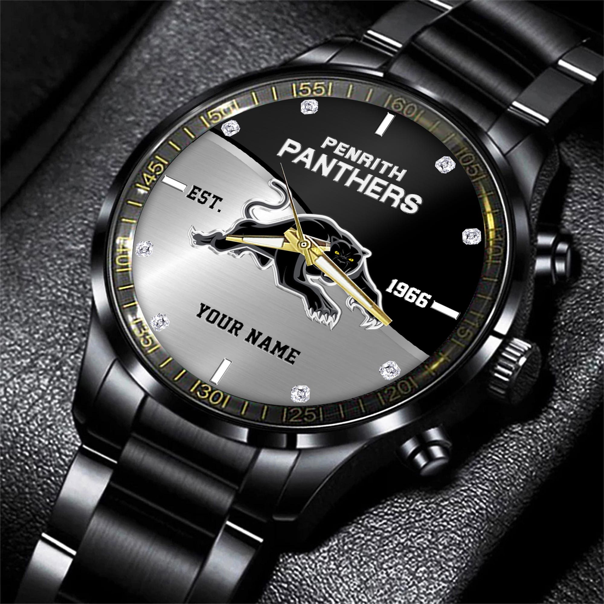 Penrith Panthers Black Fashion Watch Custom Your Name V1