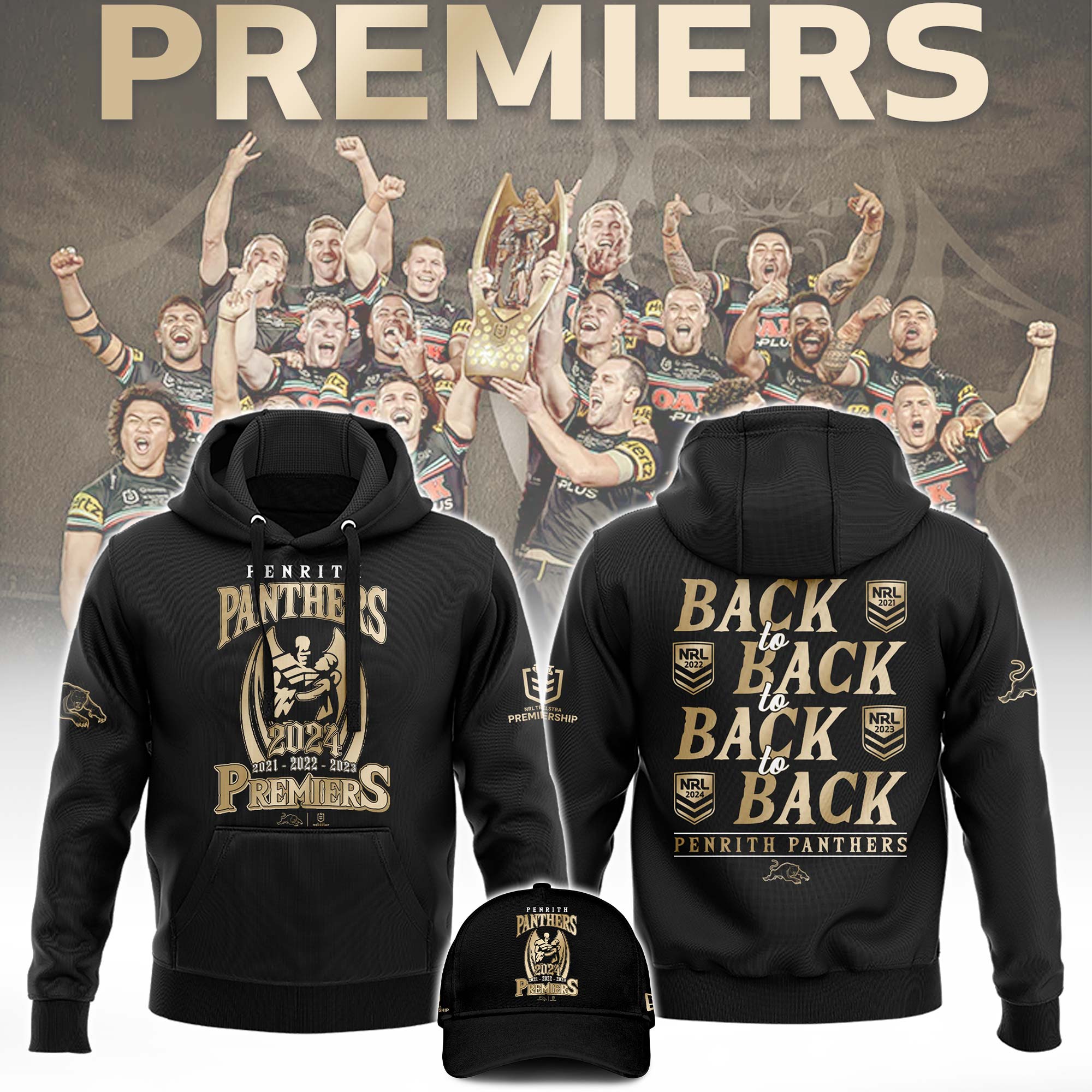 Penrith Panthers Premiers Hoodie Black And Gold Version 1