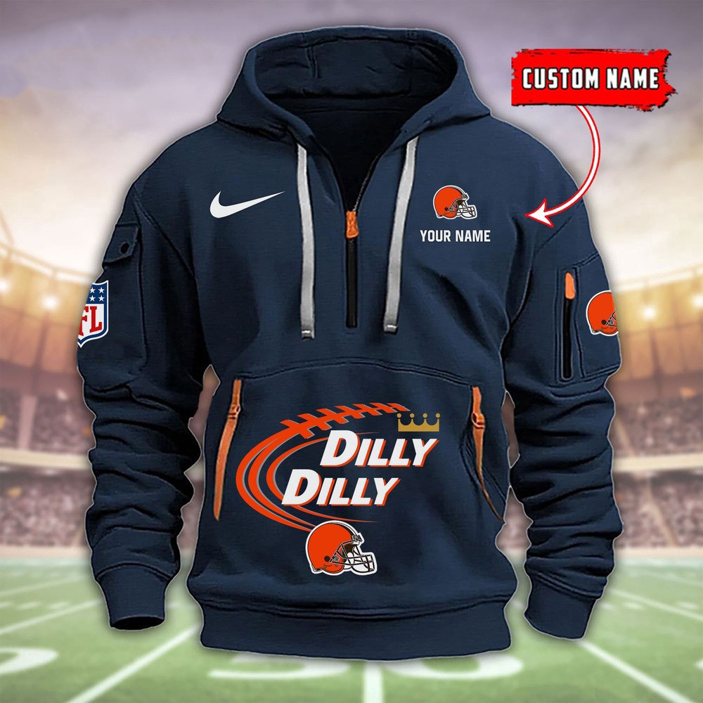 Personalized Cleveland Browns Dilly Dilly Football Quarter Half Zip Hoodie Fans Merch