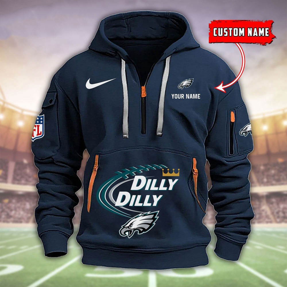 Personalized Philadelphia Eagles Dilly Dilly Quarter Half Zip Hoodie Football Fan Merch