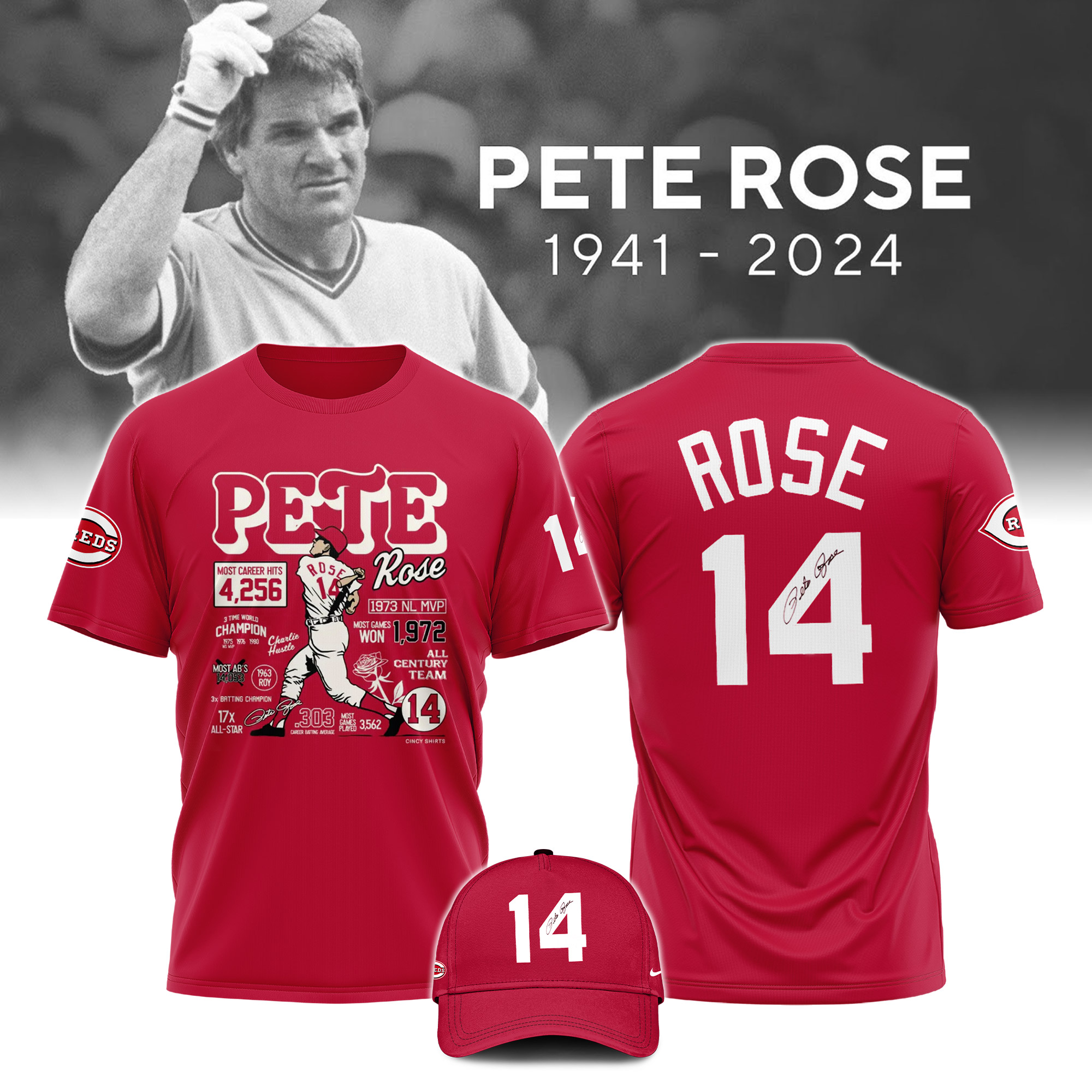 Pete Rose Cincinnati Reds The Hit King 1941 Thank You For The Memories Signatures