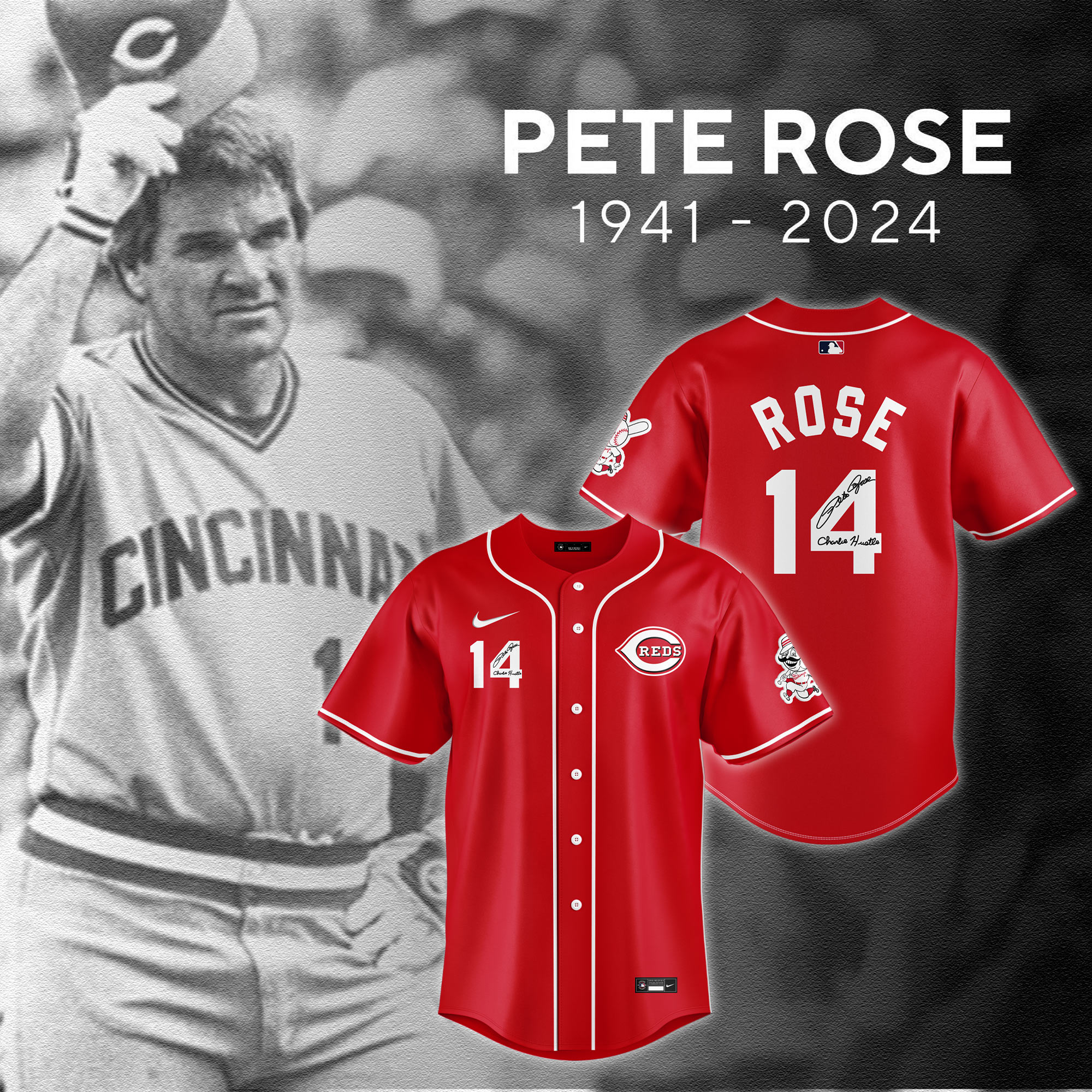 Pete Rose Cincinnati Reds The Hit King 1941  Thank You For The Memories Signatures  Baseball Jersey  s