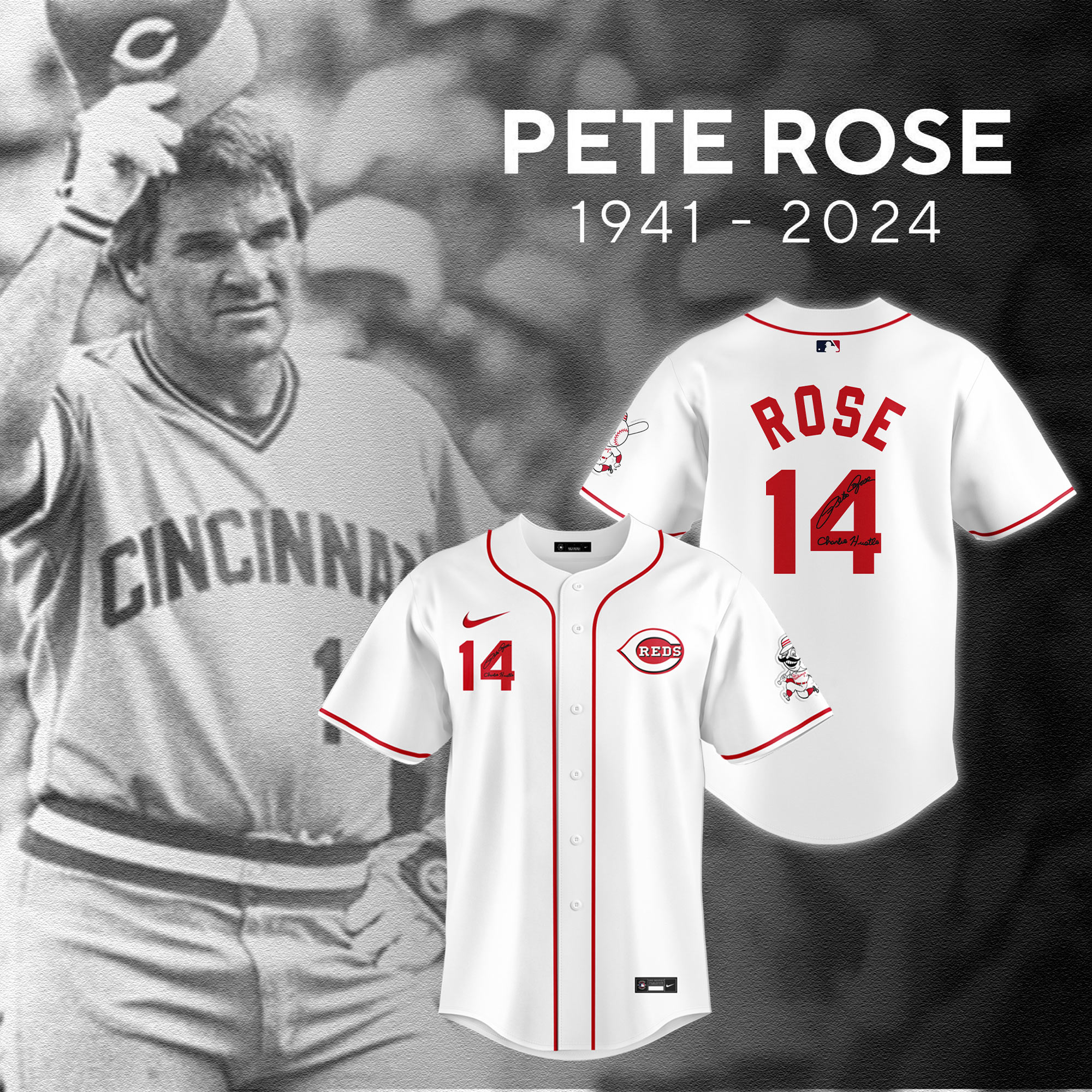 Pete Rose Cincinnati Reds The Hit King 1941Thank You For The Memories Signatures  Baseball Jersey  s
