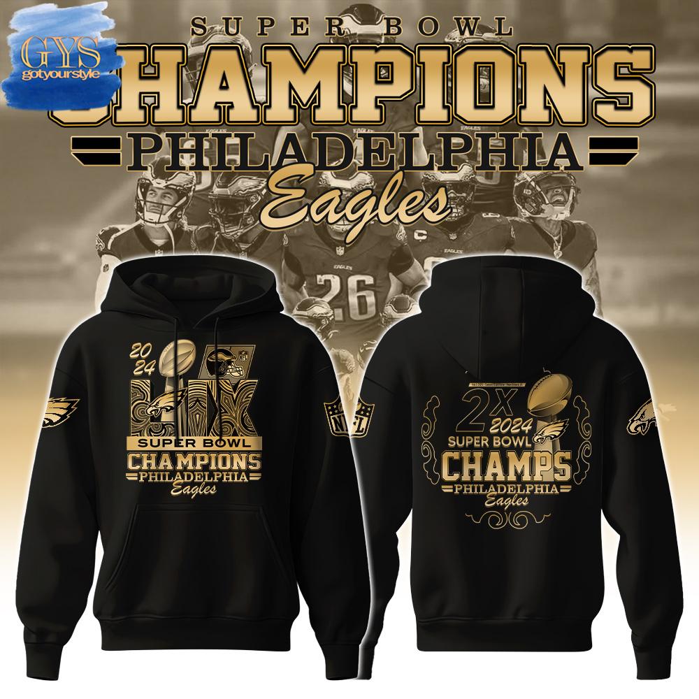 Philadelphia Eagles Champions Super Bowl 2 Times Black Hoodie