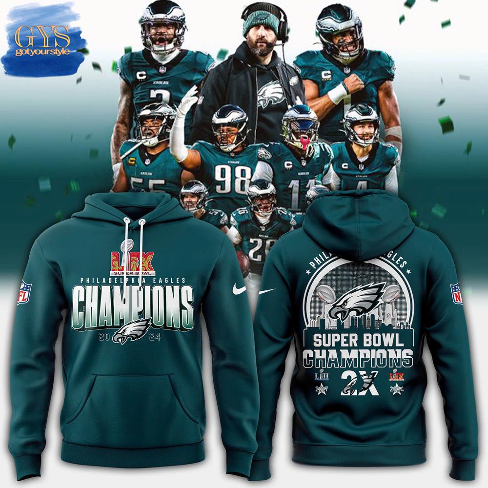 Philadelphia Eagles Super Bowl LIX Champions 2025 Midnight Green Hoodie