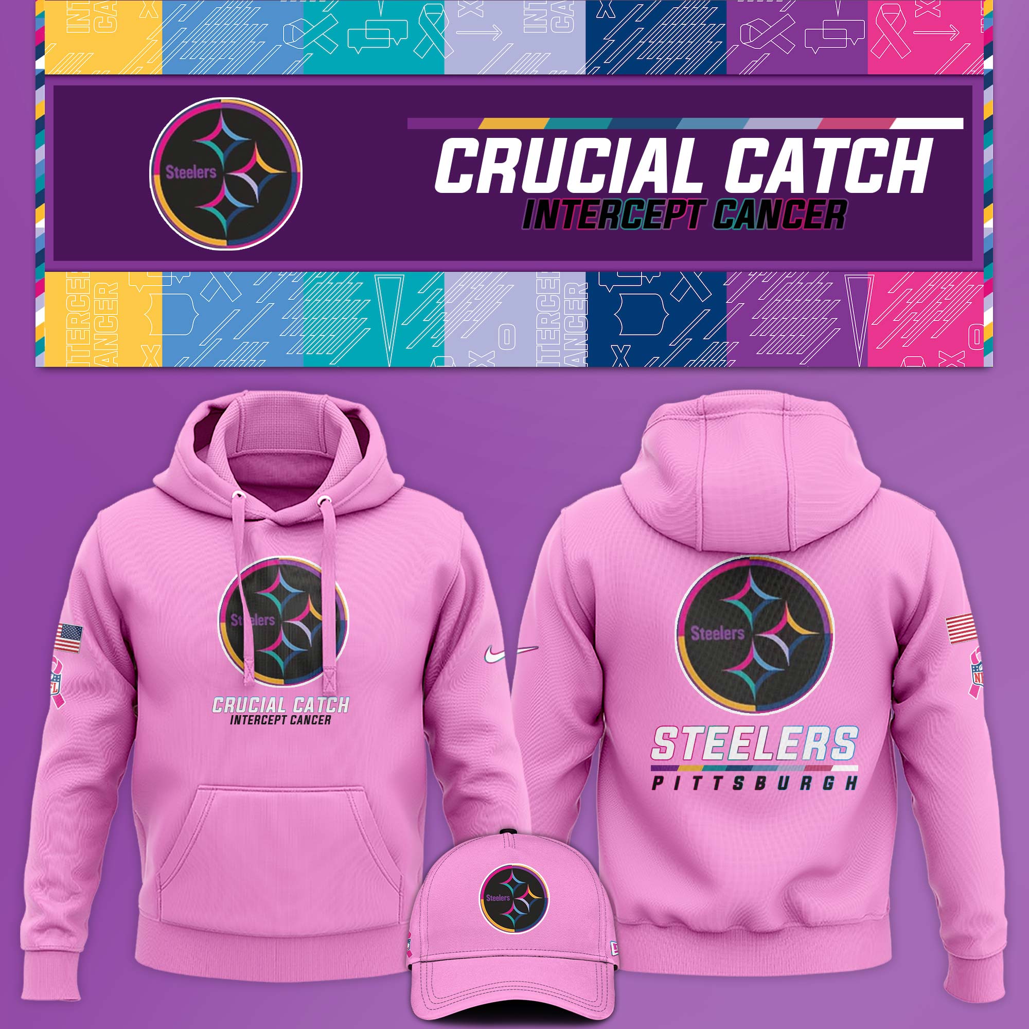 Pittsburgh Steeler Crucial Catch Hoodie V1 Pink