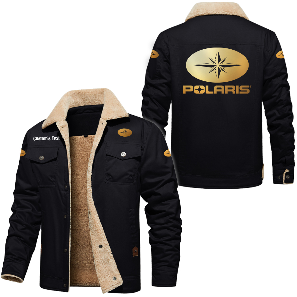 Polaris Golden Logo Cargo Fleece Lined Cotton Jacket Multicolor, vintage style, customize name