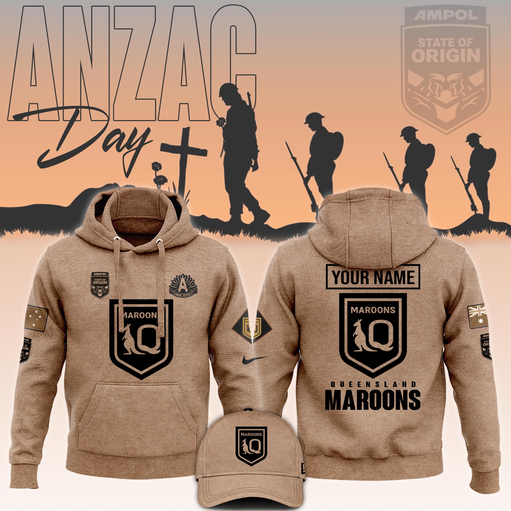 Queensland Maroons Anzac Day Hoodie