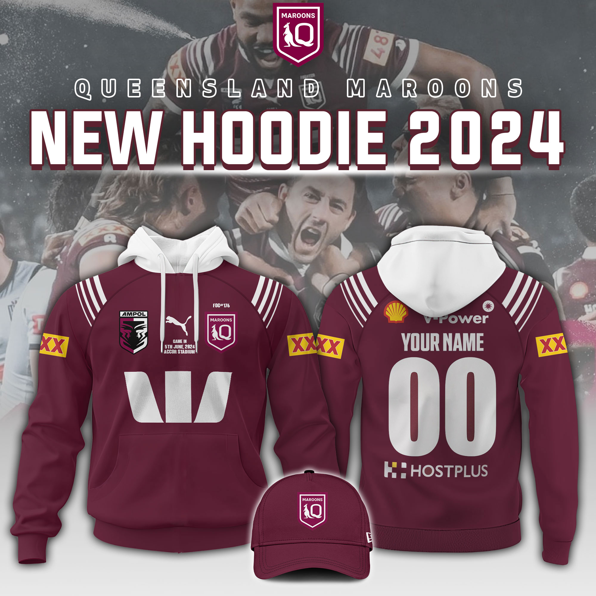 Queensland Maroons Hoodie Personalized