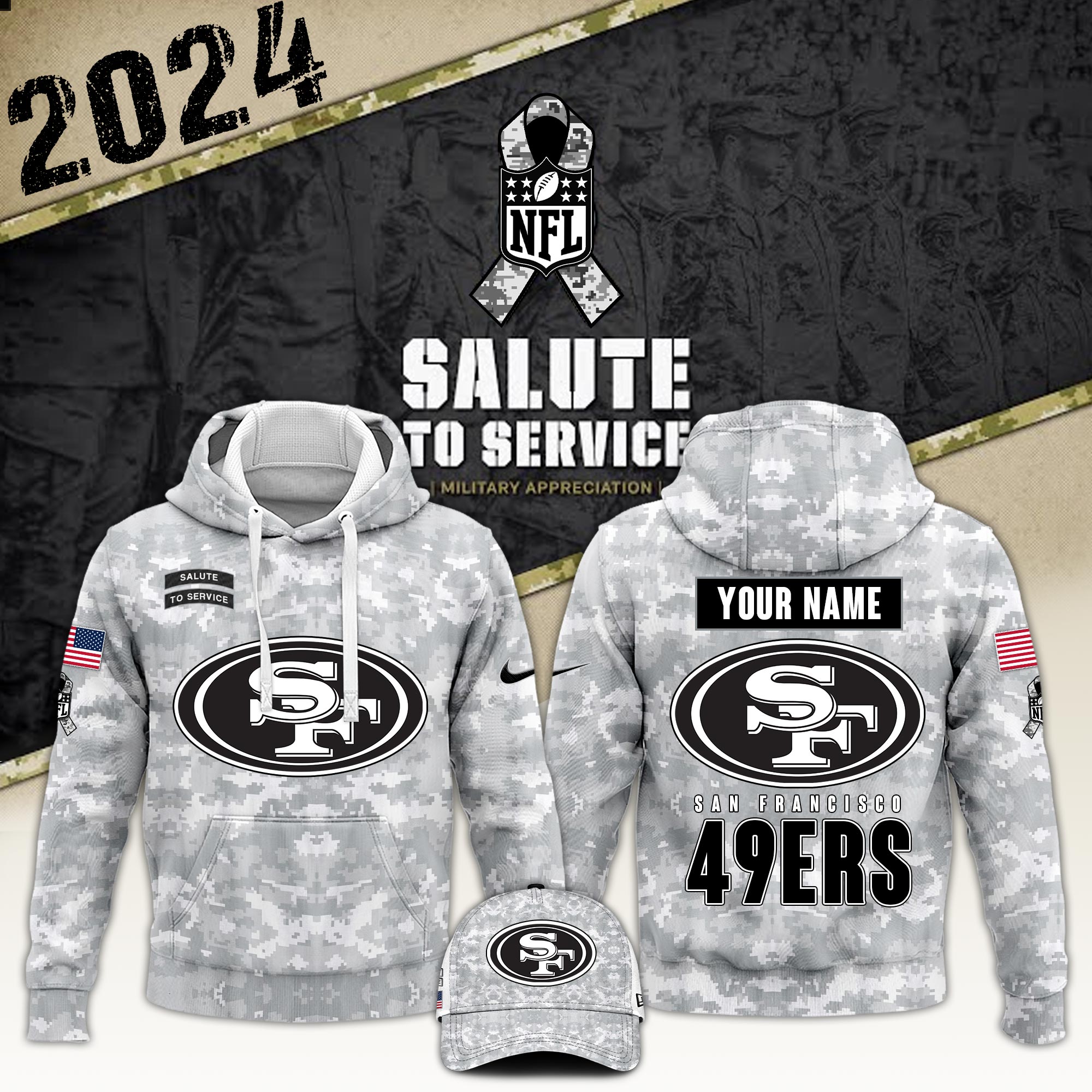 San Francisco 49ers Arctic Camo Salute to Service Club Hoodie 2024
