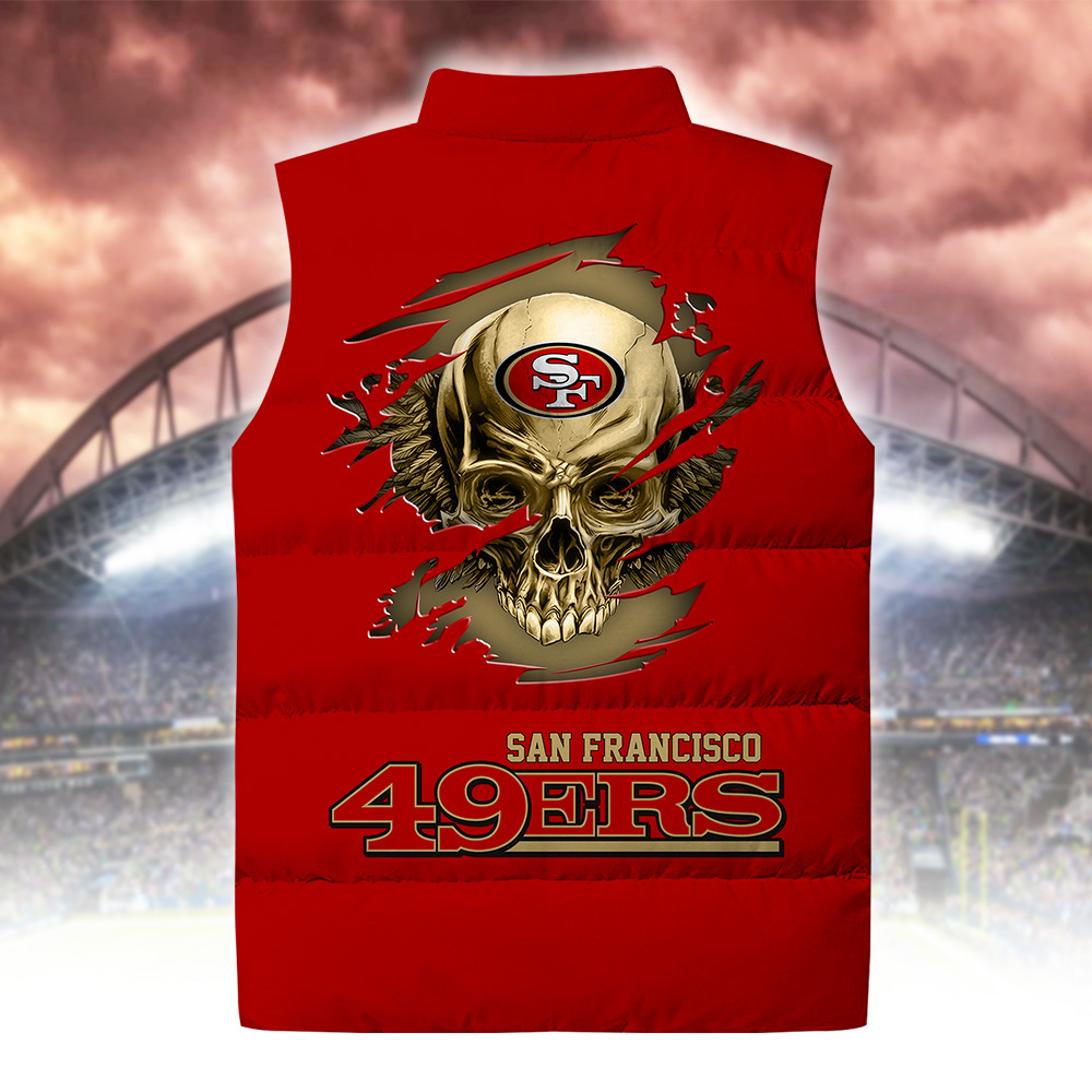 San Francisco 49ers Personalized Skull Sleeveless Down Vest V2 SP26092328DS02