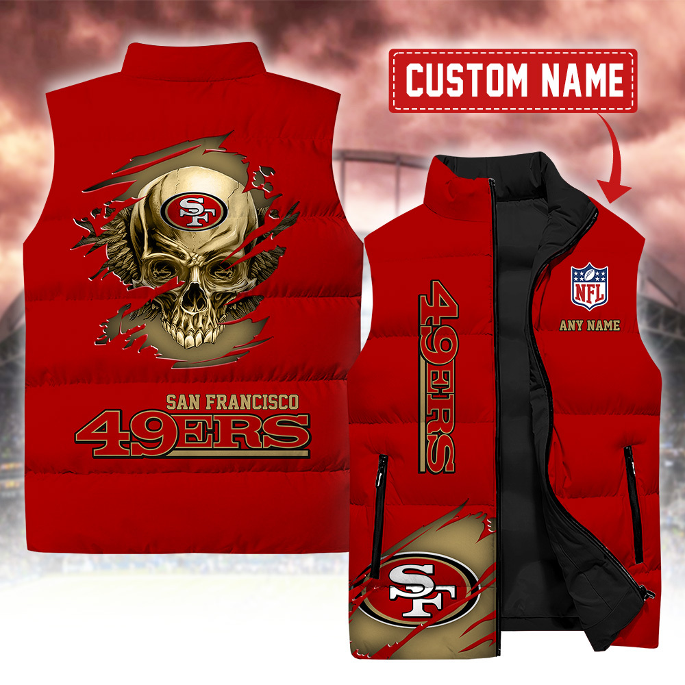 San Francisco 49ers Personalized Skull Sleeveless Down Vest V2 SP26092328DS02