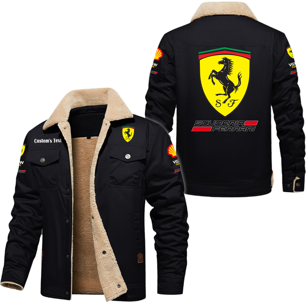 Scuderia Ferrari Cargo Fleece Lined Cotton Jacket Multicolor, vintage style, customize name