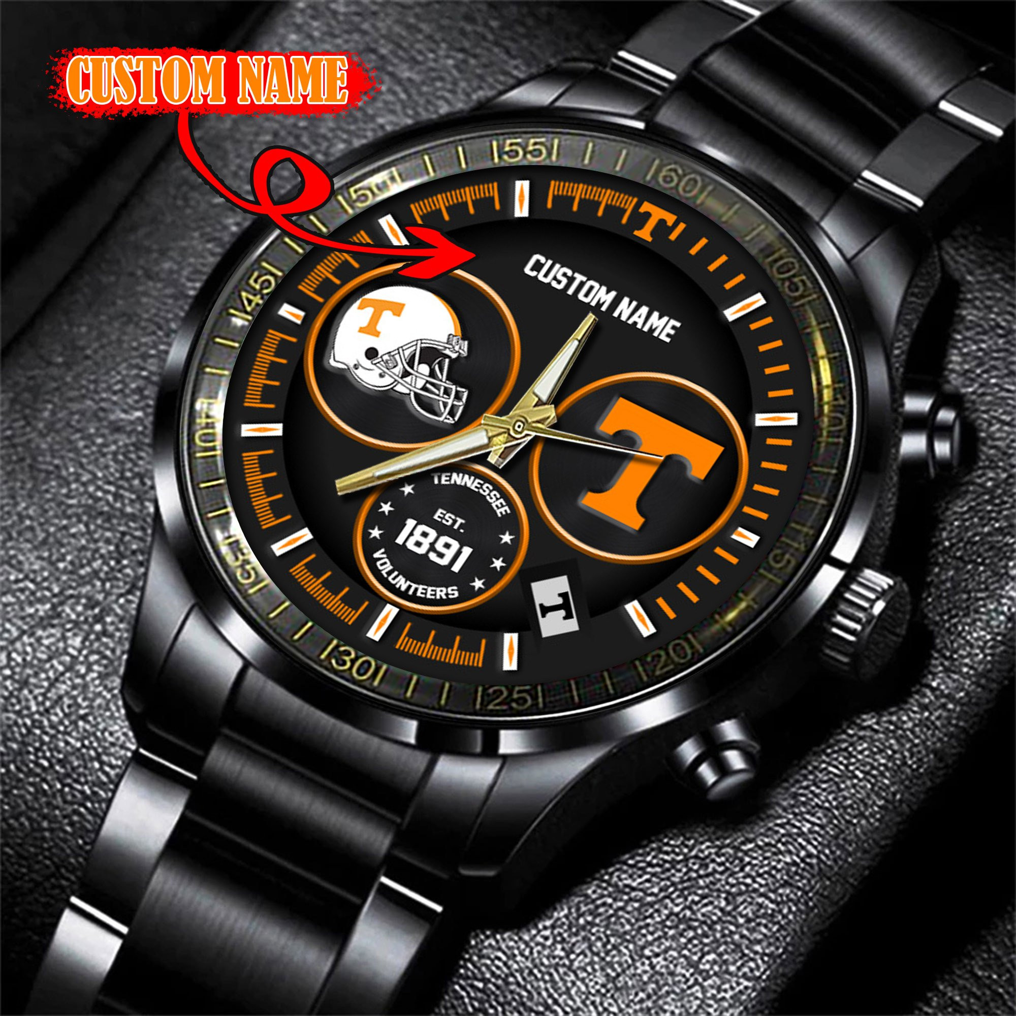Tennessee Volunteers Black Stainless Steel Watch