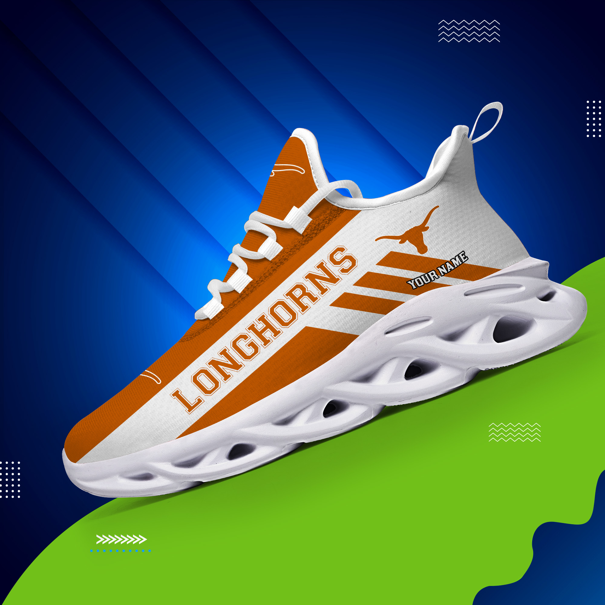 Texas Longhorns Custom Name PERSONALIZED MAX SOUL SHOES DS004