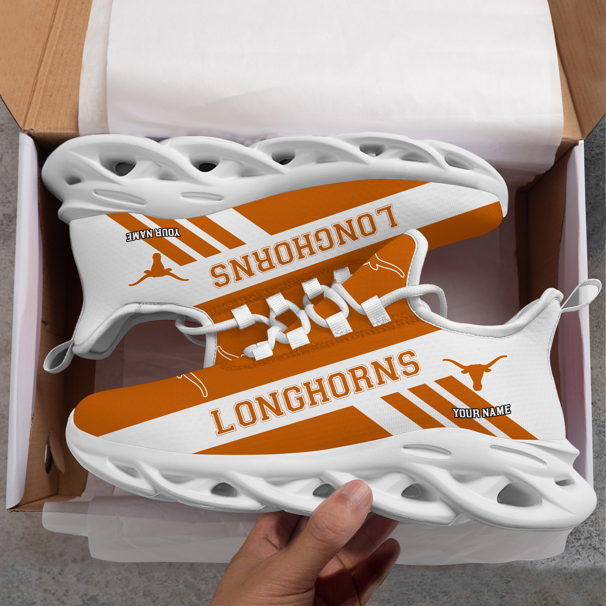 Texas Longhorns Custom Name PERSONALIZED MAX SOUL SHOES DS004
