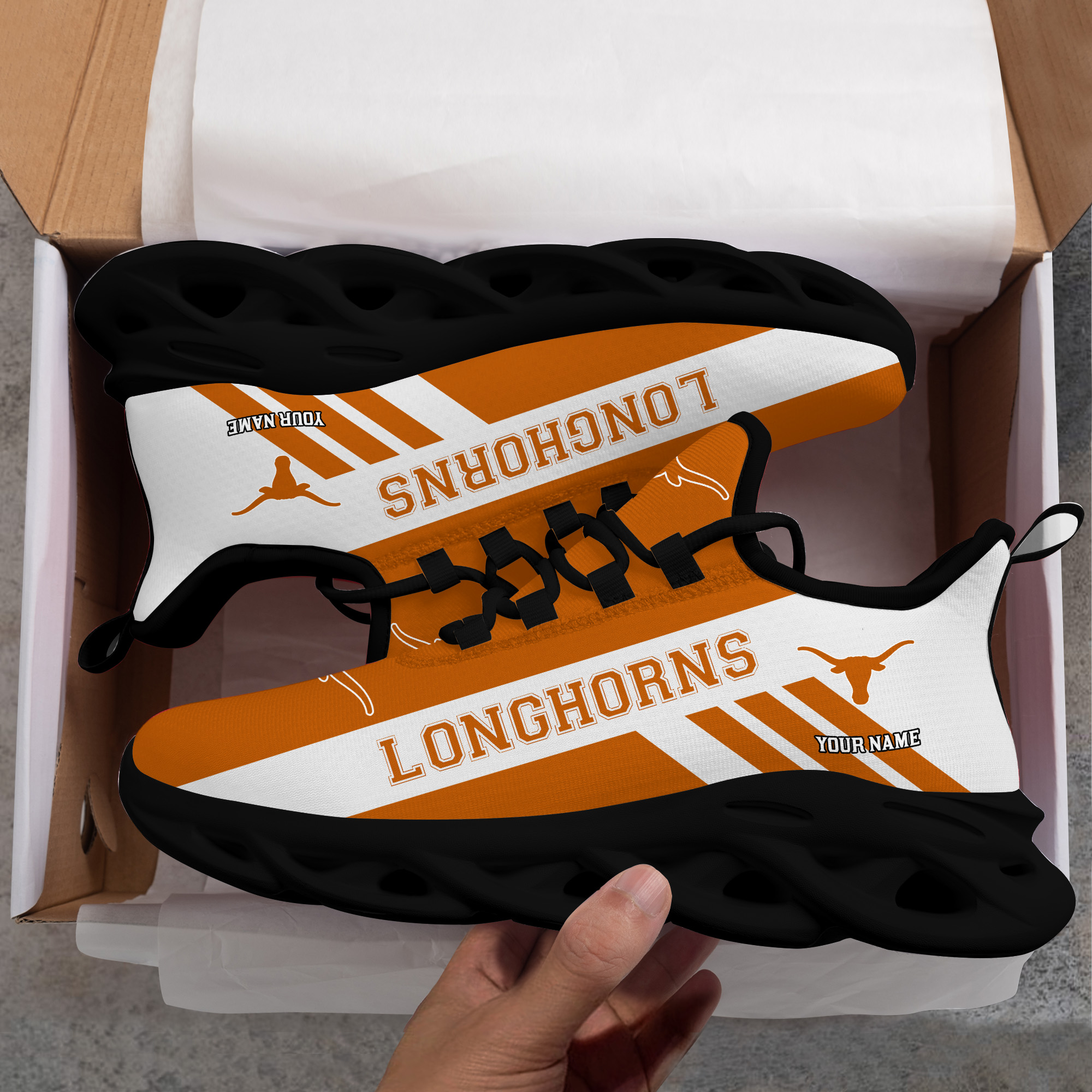 Texas Longhorns Custom Name PERSONALIZED MAX SOUL SHOES DS004