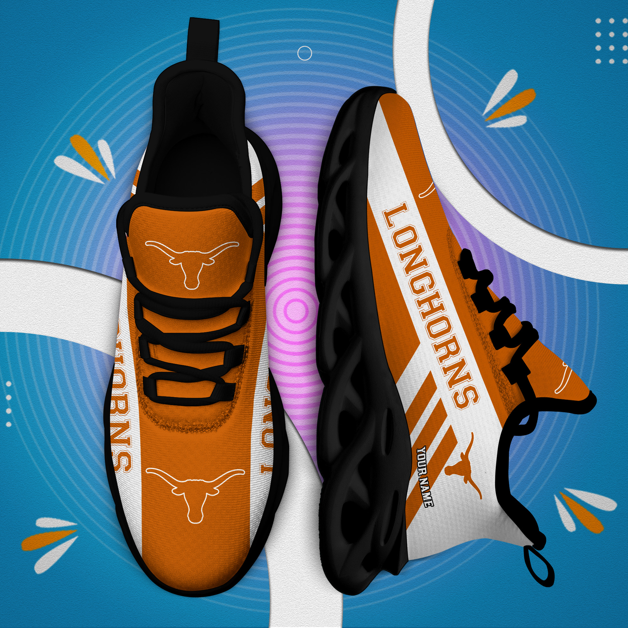 Texas Longhorns Custom Name PERSONALIZED MAX SOUL SHOES DS004