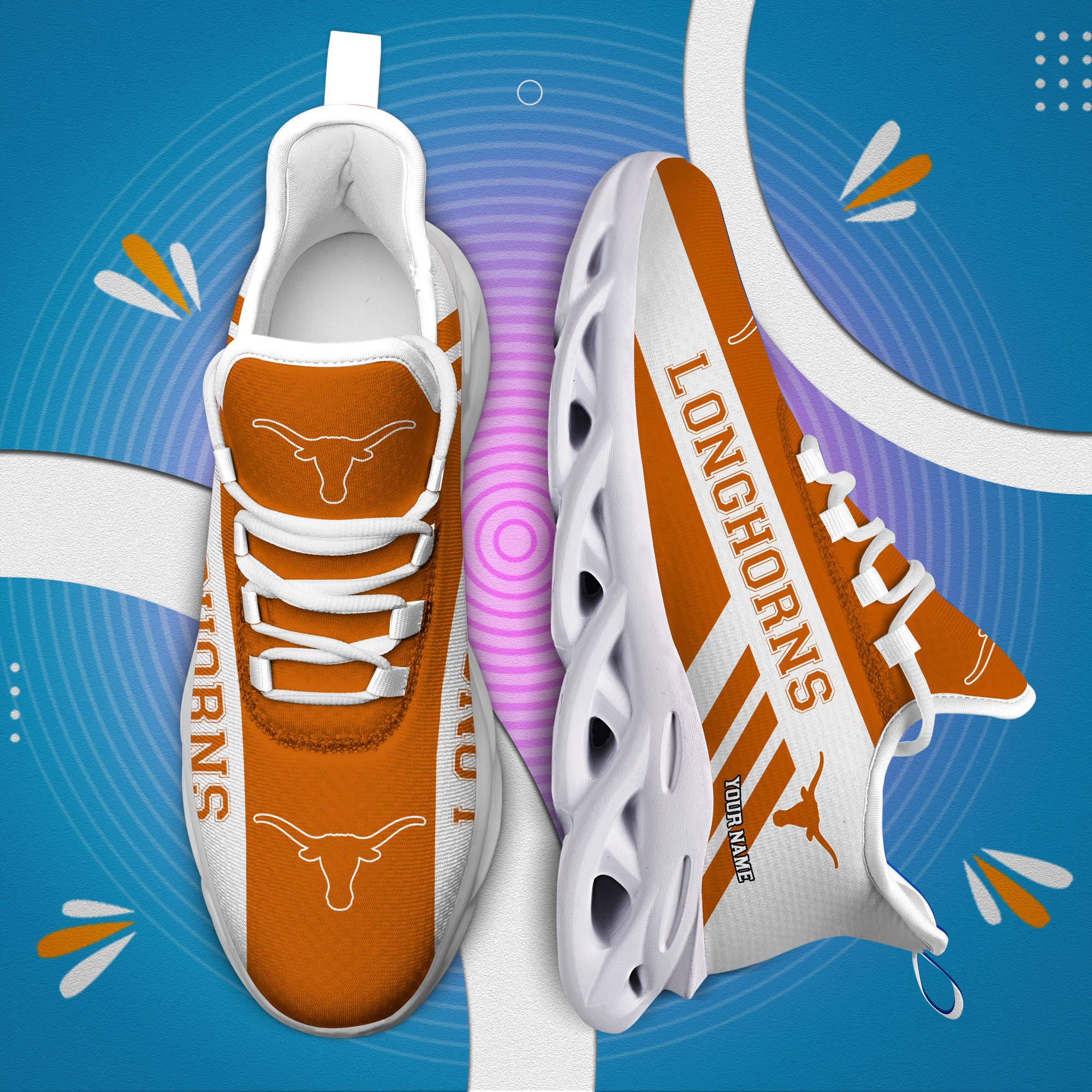 Texas Longhorns Custom Name PERSONALIZED MAX SOUL SHOES DS004