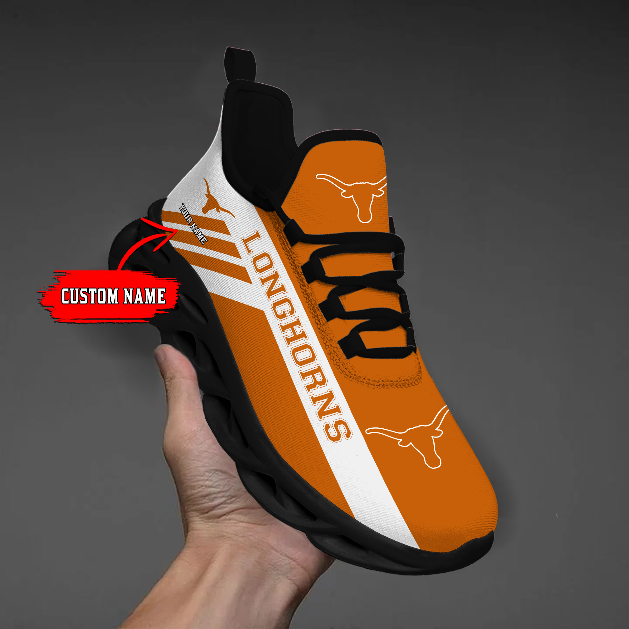 Texas Longhorns Custom Name PERSONALIZED MAX SOUL SHOES DS004