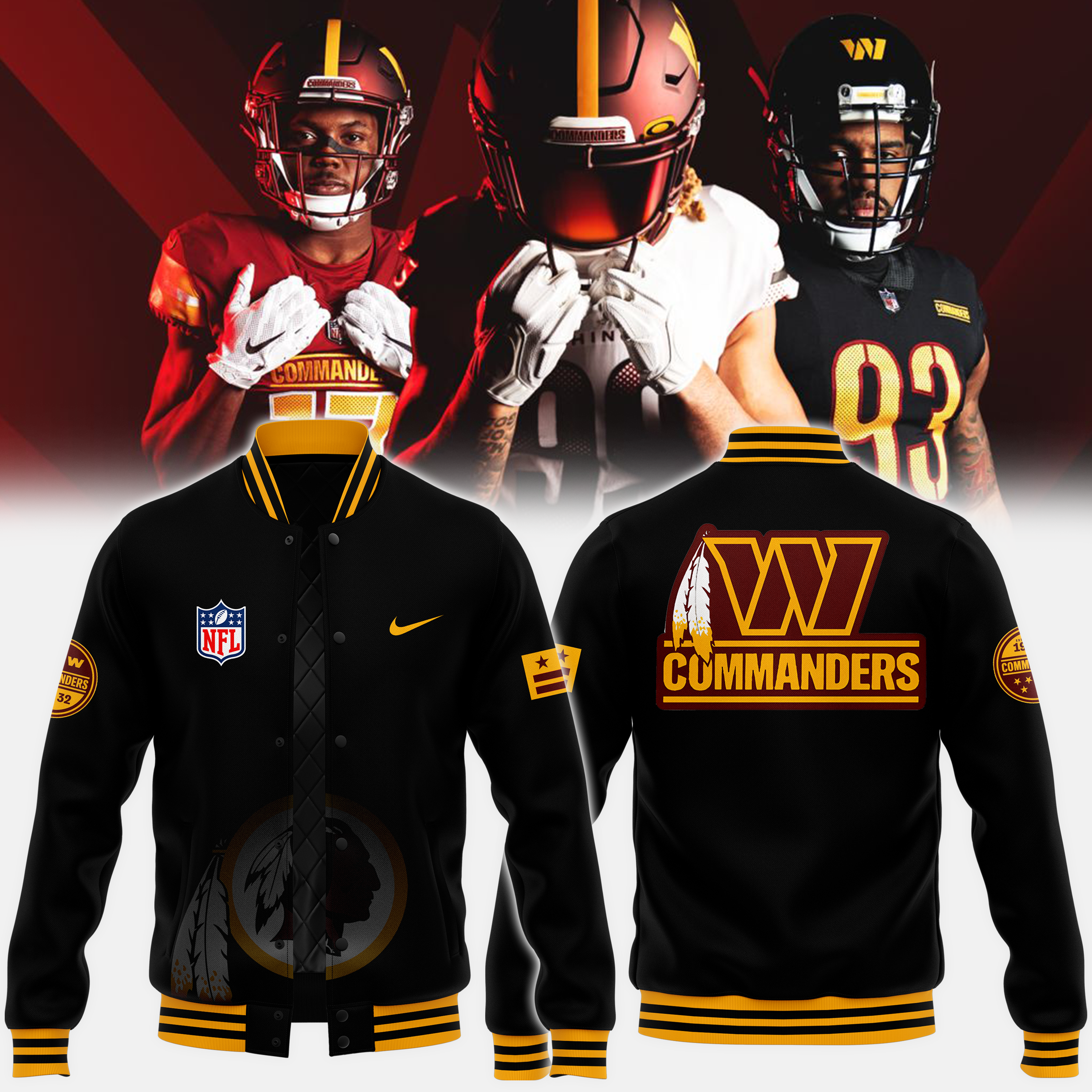 The Wild Collective Charcoal Washington Commanders Full Snap Bomber Jacket