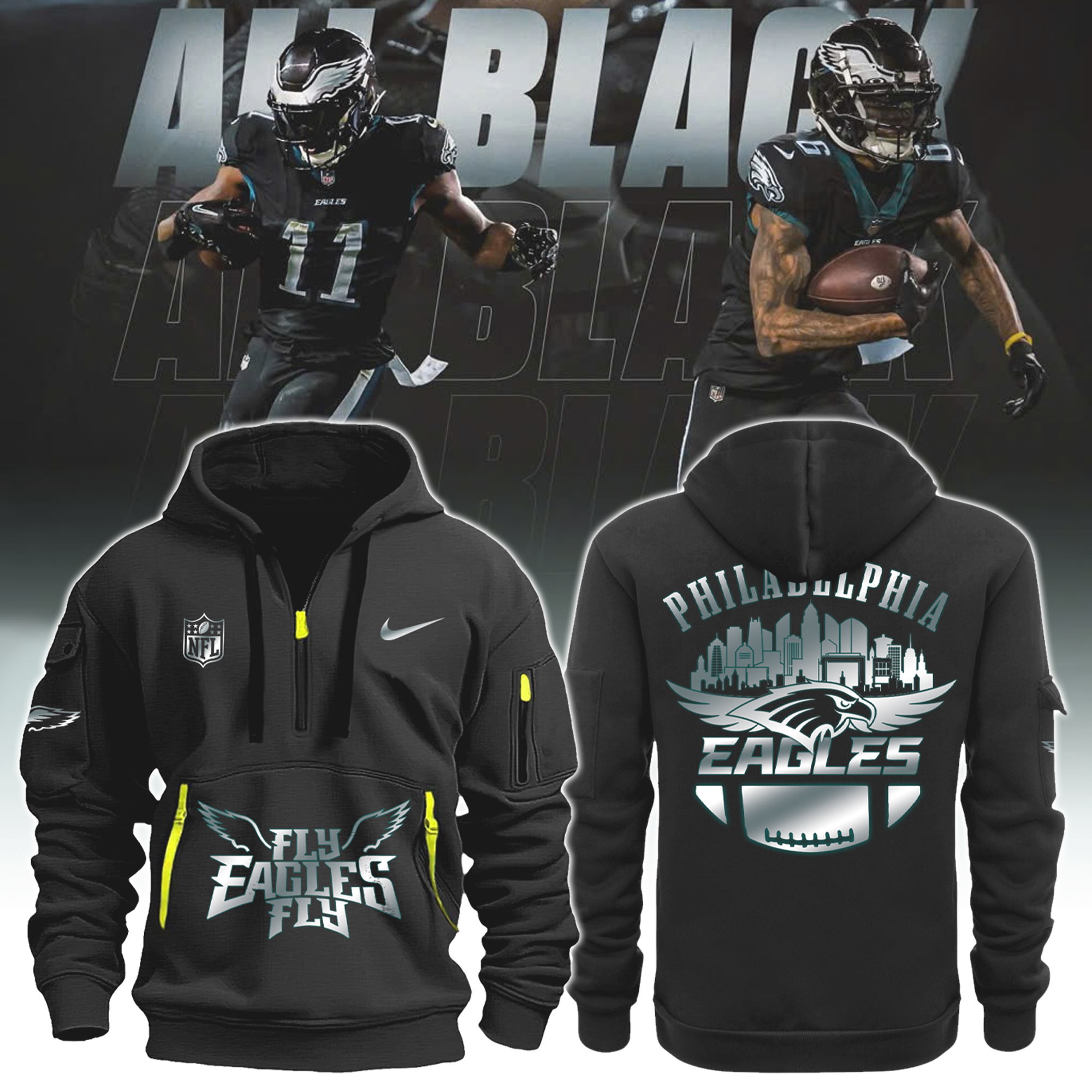Unisex Philadelphia Eagles 2025 Black New Hoodie Jersey