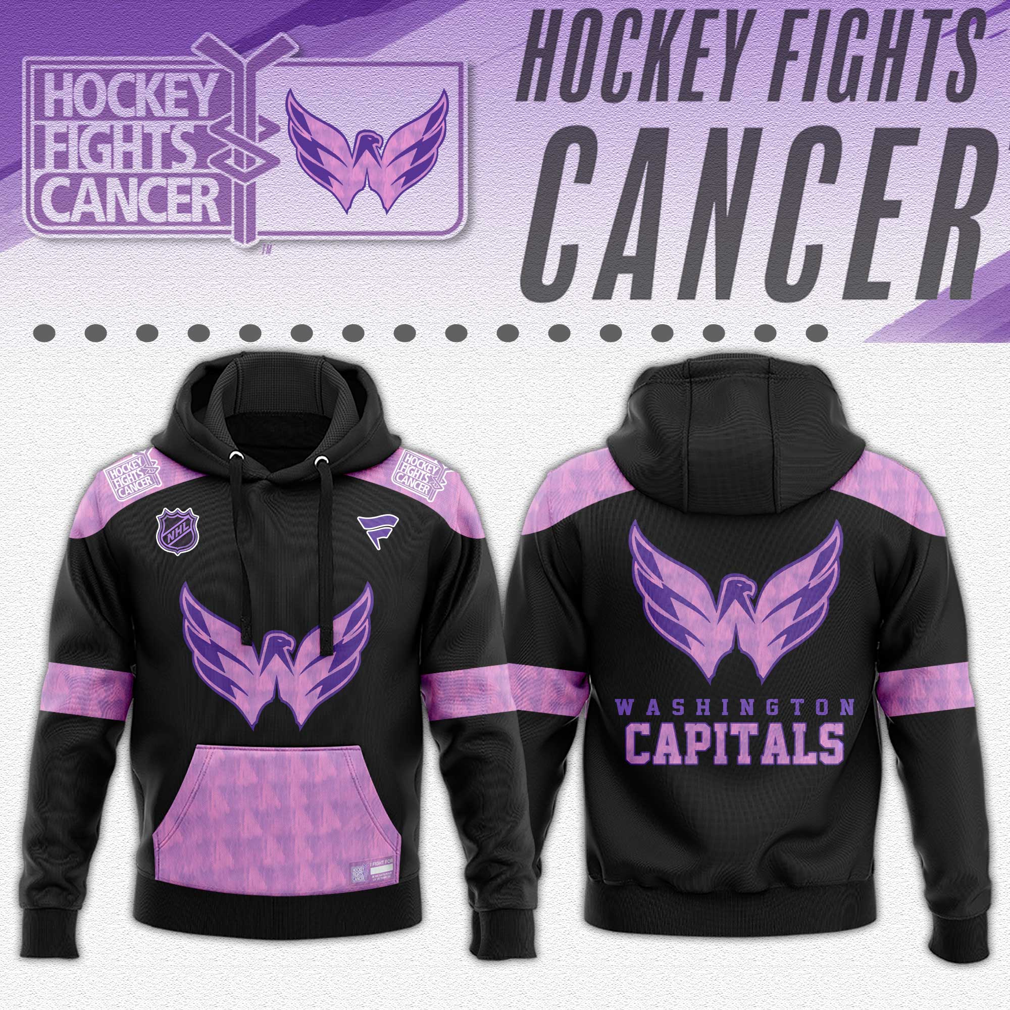 Washington Capitals x Hockey Fights Cancer Black Hoodie 2024