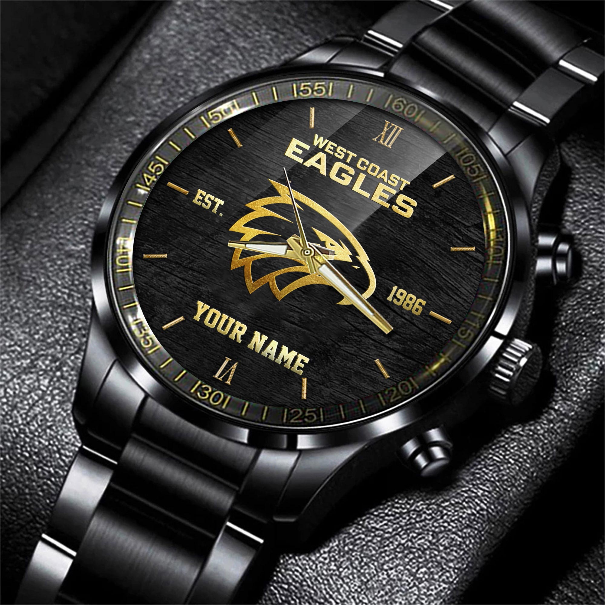 West Coast Eagles Black Fashion Watch Custom Your Name